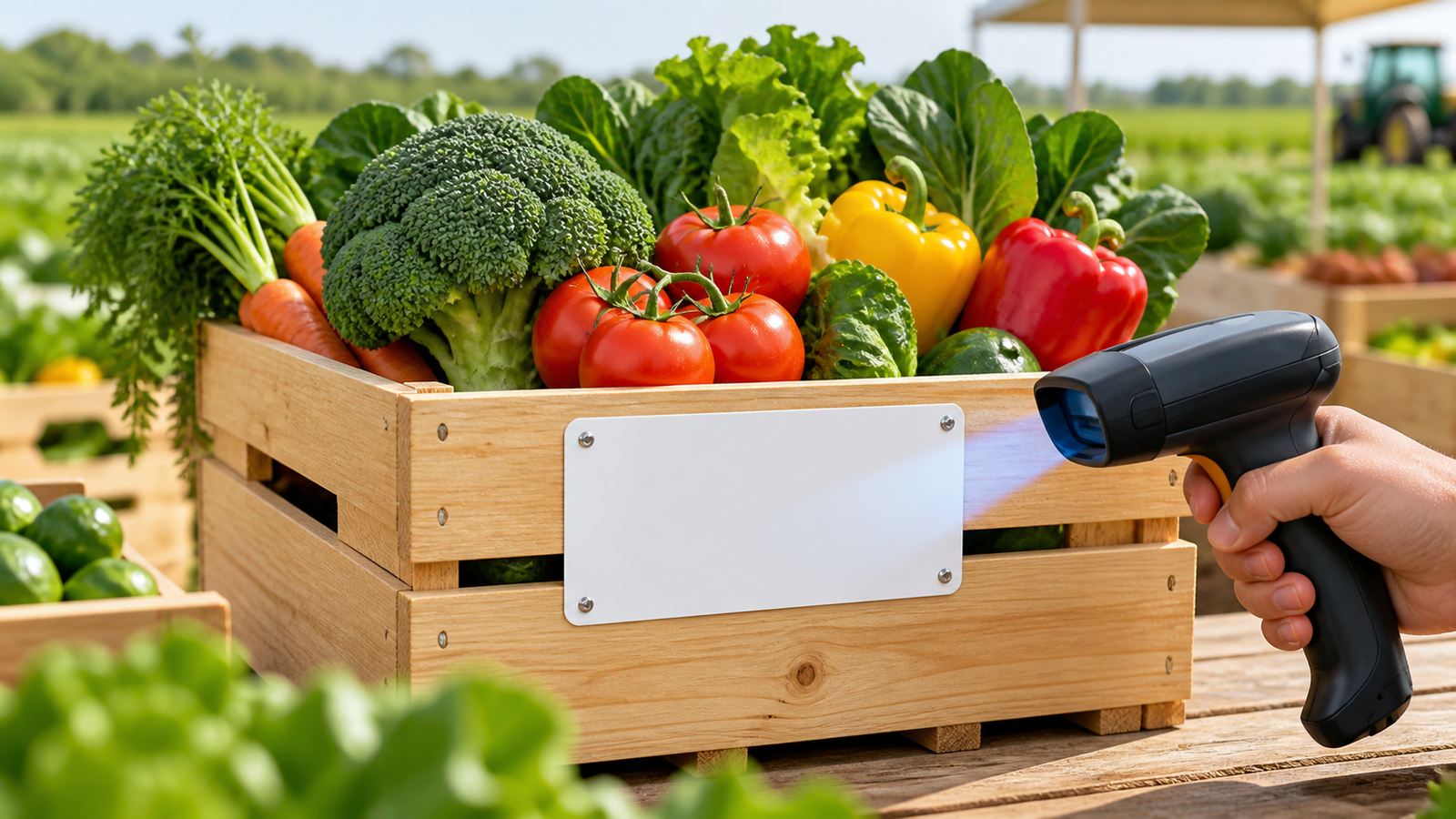 Fresh produce crate being scanned